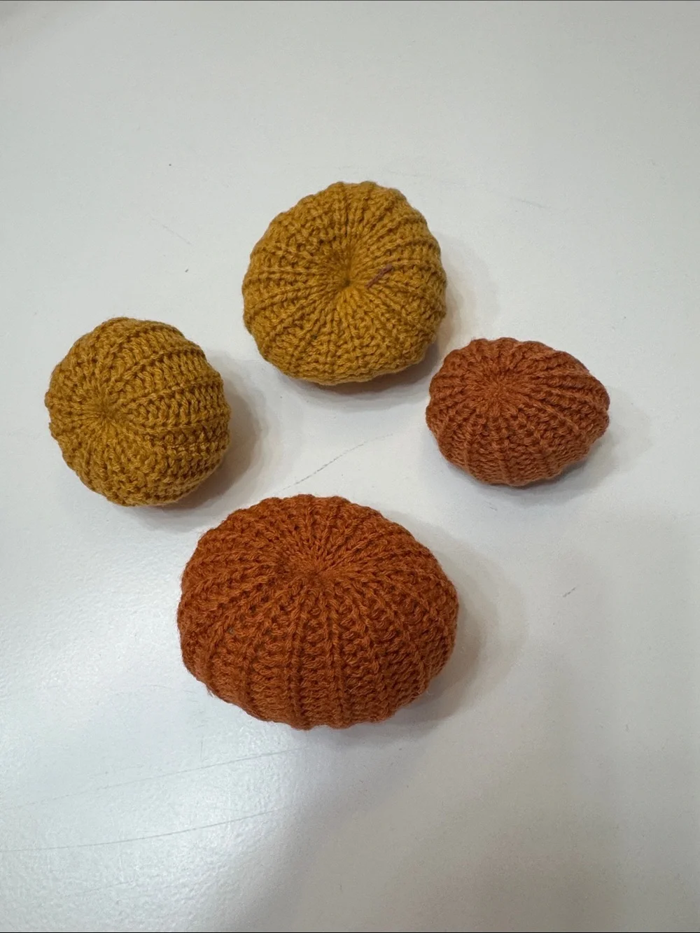 Hand-Knit Pumpkin Decor Set of 4- Mustard & Rust #6